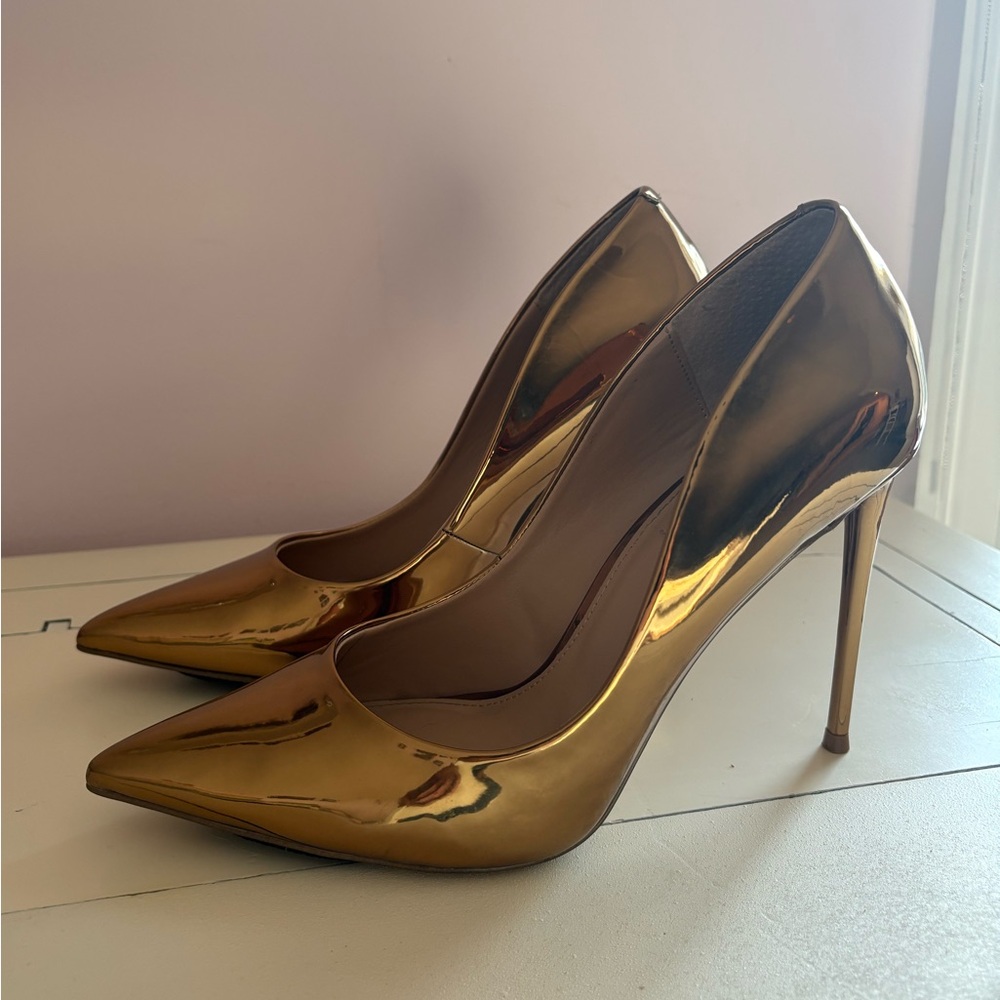 STEVE MADDEN Bronze Stiletto Pointed-Toe Pump Heel